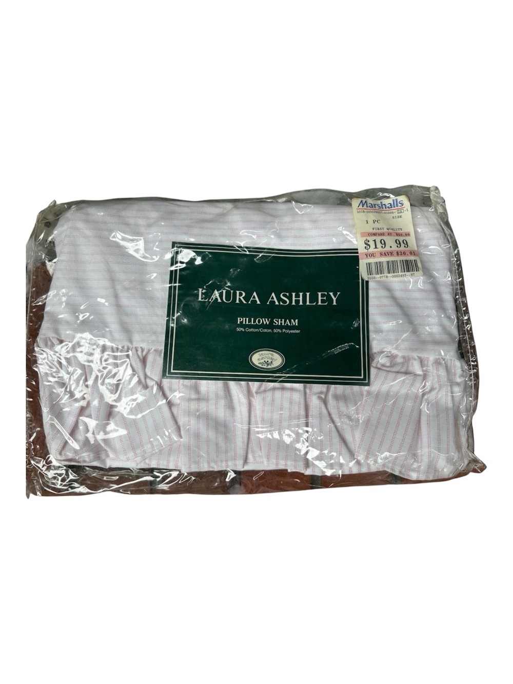 Vintage Laura Ashley Standard Pillow Sham NIP Ticking Stripe USA Made PLZ READ